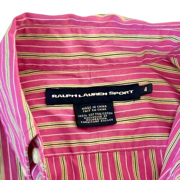Ralph Lauren Sport Women's Size 4 Pink & Green Striped Button Down 3/4 Sleeve - Picture 4 of 10